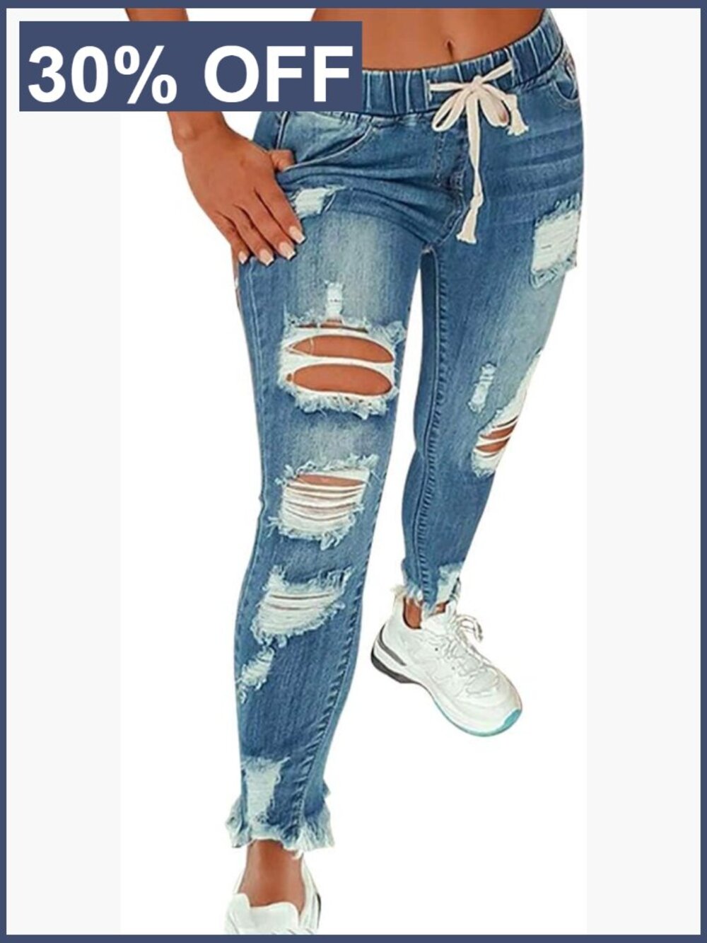 High Waist Skinny Stretch Ripped Jeans Destroyed Denim Plus Size